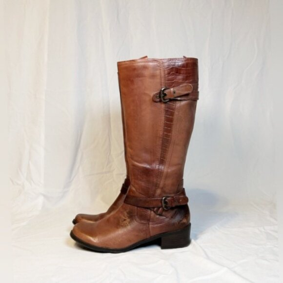 Vintage Y2K Liz & Co Rustic Brown Distressed Leather Knee High Riding Boots~8~ - Picture 4 of 7